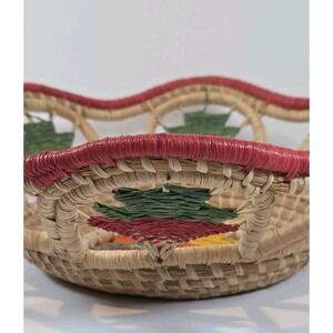 Natural Hand Woven Boho Chic Basket‎ Round Red Green Yellow Orange